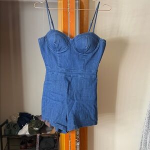 Chic Denim Spaghetti Strap Romper